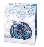 Antella Пакет подарочный бумажный новогодний 18х23х10 М синий шар со стразами